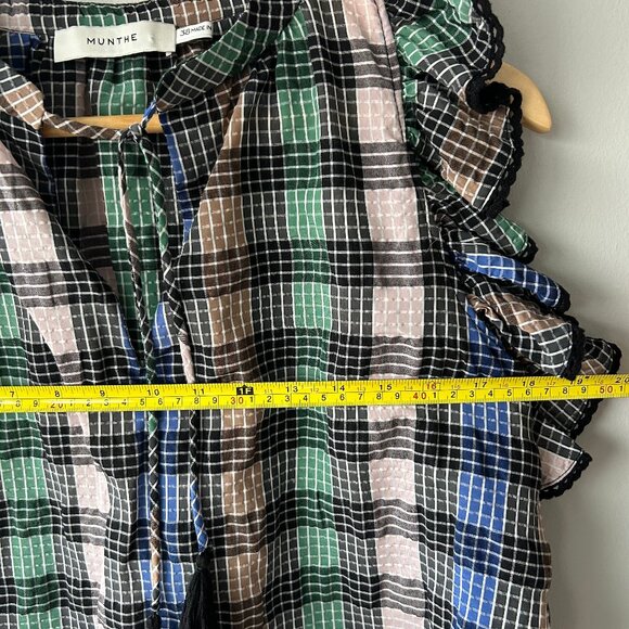 Munthe Ruffled Plaid Sleeveless Blouse Tassel Tie Womens Size 38 (M) - Picture 7 of 8